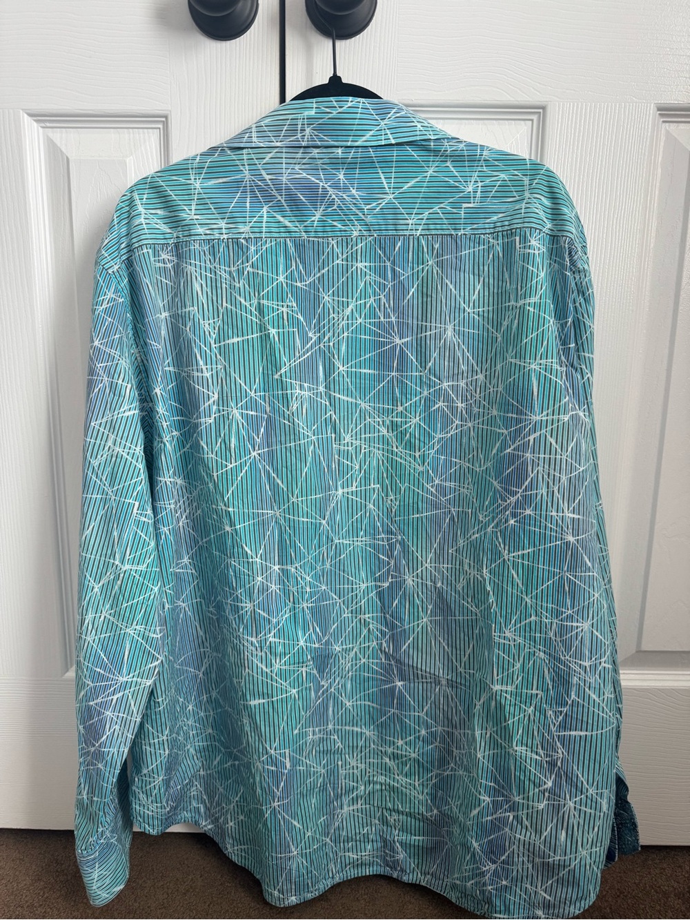 Kenar Teal and White Geometric Lightweight Shirt Jacket - Picture 6 of 6